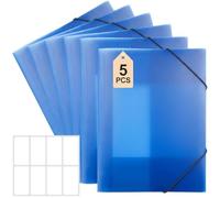 EAAGHK 5PCS Carpeta de Plastico A4, Carpetas Archivadoras Translúcida con Goma, Carpeta de Fundas con 2 Hojas Etiquetas en Blanco, Carpeta para Documentos a4 Para proyectos de Escolar u Oficina, Azul