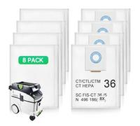EAAGHK 8PCS Bolsas de Aspiradora Compatibles con Festool CT 36/CTM 36 E/CTL 36 E, Bolsas de Polvo de Repuesto Compatibles con Festool 496186 de 5 Capas, Bolsas de Filtro no Tejidas para Aspirador