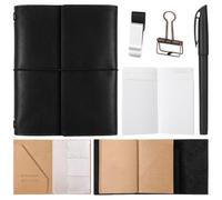 Eaasty Juego de cuadernos de piel auténtica recargable, diario de viaje A5 con soporte para bolígrafos, ranuras para tarjetas, 3 recambios, bolsillo de PVC, regalo para viajes, trabajo, organizador de