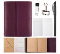 Eaasty Juego de cuadernos de piel auténtica recargable, diario de viaje A5 con soporte para bolígrafos, ranuras para tarjetas, 3 recambios, bolsillo de PVC, regalo para viajes, trabajo, organizador de