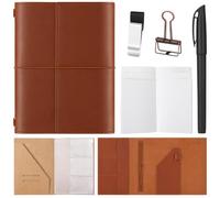 Eaasty Juego de cuadernos de piel auténtica recargable, diario de viaje A5 con soporte para bolígrafos, ranuras para tarjetas, 3 recambios, bolsillo de PVC, regalo para viajes, trabajo, organizador de
