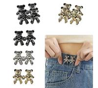 Eabdice 9 Piezas Botones de Mezclilla de Oso, Hebilla de Cintura Ajustable, Botones Desmontables Vaquero, Se Puede utilizar para Vaqueros, Faldas Vaqueras, Vestidos (Dorado, Plateado, Negro)