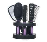 Eacam Juego de 5 Peines para el Cabello con Espejo y Soporte, Kit de Herramientas Estilismo para Peluquería, Mujeres, Hombres y Niños, Todo Tipo Cabello (Púrpura)