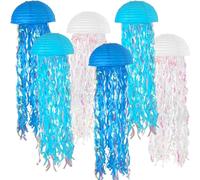 Eacam Linternas de Papel de Medusas Colores, Paquete 6, Fáciles Colgar, Uso Versátil, Diseño Semicircular y Película Color.Vibrante Decoración del Hogar para Bodas y f (Azul blanca)