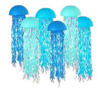 Eacam Linternas de Papel de Medusas Colores, Paquete 6, Fáciles Colgar, Uso Versátil, Diseño Semicircular y Película Color.Vibrante Decoración del Hogar para Bodas y f (Azul)