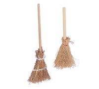 Eacam Mini Escoba de Bruja, Mini Escoba de bambú de Paja 14 Cm 10 Cm, Artesanía de Paja de Halloween para Fiesta Escolar de Cosplay, Decoración de Palo de Escoba Pequeña con Cuerda,