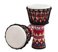 Eacam Tambor Africano Djembe Tambor de Percusión de Piel Cabra Portátil 8 Pulgadas Cabeza Cuerpo Resina ABS Patrones Arte Coloridos para Práctica R (Rojo)