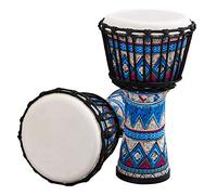 Eacam Tambor Africano Djembe Tambor de Percusión de Piel Cabra Portátil 8 Pulgadas Cabeza Cuerpo Resina ABS Patrones Arte Coloridos para Práctica R (Azul)