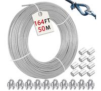 Eachans Cuerda de alambre de 2 mm y 50 m, cable de acero inoxidable, cable tensor recubierto con 10 abrazaderas de cable de alambre, cuerda de cortina de acero inoxidable 304 para plantas trepadoras