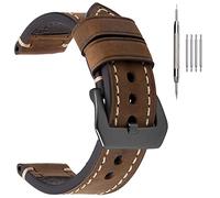 EACHE Correas de Reloj de Cuero de 20mm para Hombre Crazy Horse Bandas de Reloj de Cuero Genuino Grueso marrón Oscuro con Hebilla Negra