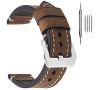 EACHE Correas de Reloj de Cuero de 20mm para Hombre Crazy Horse Bandas de Reloj de Cuero Genuino Grueso marrón Oscuro con Hebilla Plateada