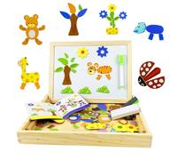 EACHHAHA 100 Piezas Puzzle de Madera, Juguetes Estampados Animales, Juguetes educativos para Dibujar, Patrones Ricos, combinación Libre, Desarrolla la imaginación, para niños de 3 4 5 años