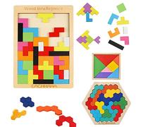 EACHHAHA 3 en 1 Puzzle Montessori de Madera, Juego de Rompecabezas de Tangram, Geometry IQ Games, Regalo Educativo Montessori Adecuado para Niños de 4 5 6 7 8 años