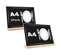 EACHPT A4 Soporte para Letreros de Acrílico,Soporte de menú 2 Piezas Formato Vertical A4 Ranura Doble para Tarjetas Soporte de Sobremesa de Acrílico con Base de Madera