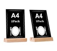EACHPT A4 Soporte para Letreros de Acrílico,Soporte de menú 2 Piezas Formato vertical A5 Ranura doble para tarjetas Soporte de Sobremesa de Acrílico con Base de Madera