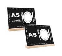 EACHPT A5 Soporte para Letreros de Acrílico,Soporte de menú 2 Piezas Formato vertical A5 Ranura doble para tarjetas Soporte de Sobremesa de Acrílico con Base de Madera