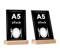 EACHPT A5 Soporte para Letreros de Acrílico,Soporte de menú 2 Piezas Formato vertical A5 Ranura doble para tarjetas Soporte de Sobremesa de Acrílico con Base de Madera