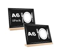EACHPT A6 Soporte para Letreros de Acrílico,Soporte de menú 2 Piezas Formato vertical A6 Ranura doble para tarjetas Soporte de Sobremesa de Acrílico con Base de Madera