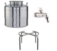 eacommerce Contenedor bidón barril para aceite de acero inoxidable Olivà con tapón hermético a rosca… (Varilla + grifo + soporte, 50 litros)