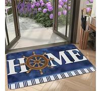 EAEQKOUC 1pc Non-Slip Nautical Welcome Mat - Navy Blue and Gold Boat Rug Design, Non-Slip for Entryway, Living Room, Bathroom 3D-50x80cm