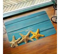 EAEQKOUC 3D 3D 1-Piece Coastal Starfish Print Outdoor Entrance Mat - Turquoise and White Beach Design, Polyester, Machine Washable, Bathroom-60x90cm