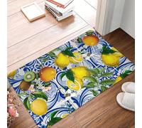 EAEQKOUC 3D 3D Mediterranean Lemon on Blue Ceramic Tiles Non-Slip Doormat Floor Mat Carpet Rug for Kitchen Entrance Home Bedroom Footpad Mats-40x60cm