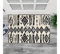 EAEQKOUC 3D 3D Moroccan Style Non-Slip Soft Sponge Floor Mat - Machine Washable, Geometric Black and Beige Pattern, Suitable for Entryway-40x60cm