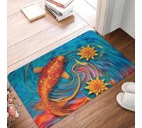 EAEQKOUC 3D Awesome Lotus Koi Fish Front Door Mat Anti-Slip Outdoor Waterproof Lucky Carp Animal Doormat Alfombra de Entrada a la Sala de Estar Alfombra-40x60cm