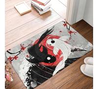 EAEQKOUC 3D Cute Koi Fish Yin Yang Front Door Mat Anti-Slip Indoor Quick Dry Japanese Sakura Floral Doormat Living Room Entrance Rug Carpet-60x90cm