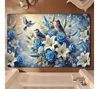 EAEQKOUC Alfombra 3D Azul Pastoral Floral para pájaros en la Entrada Habitación Infantil Tema Familiar Decoración del hogar para el jardín de Infancia Decoraciones navideñas