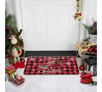 EAEQKOUC Alfombra 3D Camión Rojo Feliz árbol de Navidad Felpudo de Bienvenida Tapete de oración Antideslizante de Perfil bajo de Invierno Navidad para oración en casa