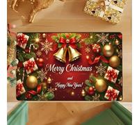 EAEQKOUC Alfombra 3D : Campanas Doradas Antideslizantes y Lavables a máquina con decoración navideña Impresa Merry mas.