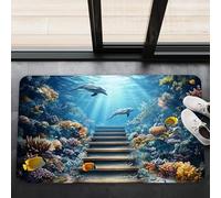 EAEQKOUC Alfombra 3D de Arrecife de Coral delfín de Mundo Submarino, Vibrante Estampado de Vida Marina Antideslizante Lavable para la Puerta Decoración de navideña