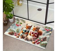 EAEQKOUC Alfombra 3D Esterilla Antideslizante de Franela Premium: diseño Grueso, Suave y Acogedor de Ardilla navideña, Esterilla de poliéster Lavable a máquina para Vivir