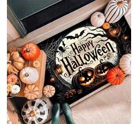 EAEQKOUC Alfombra 3D Felpudo Antideslizante temático de Halloween con diseño de Calabaza y telaraña, Fieltro de moqueta, poliéster Lavable a máquina para oratoria en casa