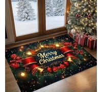 EAEQKOUC Alfombra 3D Felpudo de Bienvenida con Lazos Rojos, de Texto Alegre, Antideslizante Resistente para la decoración navideña y Decoraciones navideñas