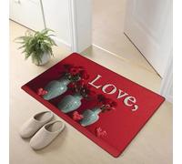 EAEQKOUC Alfombra 3D Felpudo de Puerta con diseño de jarrón Rosa roja 'Love' para San Valentín -, Antideslizante, Lavable a máquina, cómoda para la Entrada y Cocina,