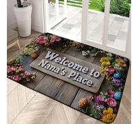 EAEQKOUC Alfombra 3D Felpudo de Welcome to Nana's Place, de poliéster Trenzado con Flores, Antideslizante para la Puerta para la Entrada de Navidad
