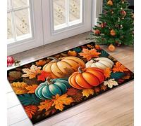 EAEQKOUC Alfombra 3D Felpudo Hojas Calabaza Autumn Harvest, Vibrante otoño para Acción Gracias, Bienvenida poliéster Lavable a máquina Decoraciones navideñas para la Puerta Bienvenida