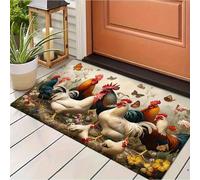 EAEQKOUC Alfombra 3D Felpudo temático de Pollo de Granja, poliéster Lavable Antideslizante 100%, Tejido Plano de Pelo bajo, Resistente al desvanecimiento, rectángulo, máquina