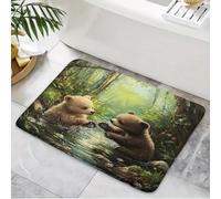 EAEQKOUC Alfombra 3D Osos pardos juguetones en Antideslizante de Arroyo Forestal - Franela Suave con Respaldo de látex, diseño Realista de Pintura Digital, Decoraciones navideñas