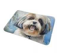 EAEQKOUC Alfombra 3D Shih Tzu On The Beach Felpu Antideslizante Felpuda de Suelo Esterilla Absorbente para la Entrada a la Cocina Dormitorio Tapetes para los pies-50x80cm