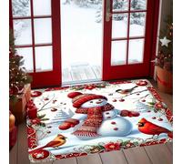 EAEQKOUC Alfombra 3D Snow Man de Invierno y Esterilla de Bienvenida de Cardinal Design - Franela Lavable a máquina, decoración navideña Vibrante para Decoraciones navideñas