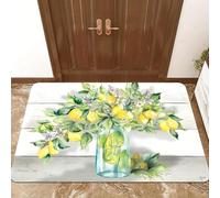 EAEQKOUC Alfombra 3D Tapete de Madera con Ramo de limón - con un diseño Amarillo Brillante de limón y Hojas Verdes, Cocina y el Dormitorio con Decoraciones navideñas