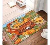 EAEQKOUC Alfombra 3D Tapete de Puerta Autumn Harvest - Esterilla de poliéster Antideslizante, Absorbente, Lavable a máquina con un Vibrante diseño de Calabaza y Girasol