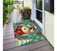 EAEQKOUC Alfombra Felpudo de Entrada navideño 3D con Estampado de Acebo, Bola de Invierno de Navidad, de Copo de Nieve, Dormitorio, Cocina, Antideslizante para el Suelo, decoración navideña