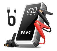 EAFC Arrancador de coche de 5000 A, batería portátil de 12 V (10 L de gas/6 L diésel) con cables de arranque inteligentes, linterna LED y accesorios completos, para coches, furgonetas y motocicletas