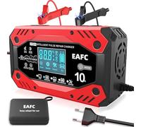 EAFC Cargador de Batería 12V 10A Coche con Pantalla Táctil Múltiples Protecciones Cargador Bateria Coche para Automóviles Motocicletas AGM, Gel(Incluye Caja de Almacenamiento)