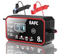 EAFC Cargador de Baterías 12V 8A para Talleres, Aficionados | Coche, Moto, Camión, Caravana | Compatible AGM/Gel/LiFePO4 (2Ah-150Ah) | Reparación, Carga Rápida, Cable 1.5m