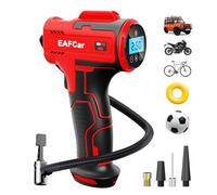 EAFCar Compresor de aire inflador de neumáticos inalámbrico, pantalla digital eléctrica de 150 PSI, bomba de neumáticos automática portátil con luz LED y 3 boquillas para coche, motocicleta, bicicleta